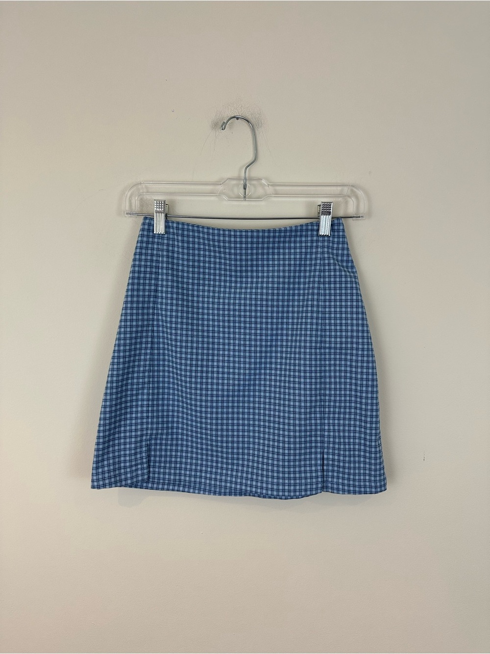 Brandy Melville Blue Gingham A-Line Mini Skirt One Size